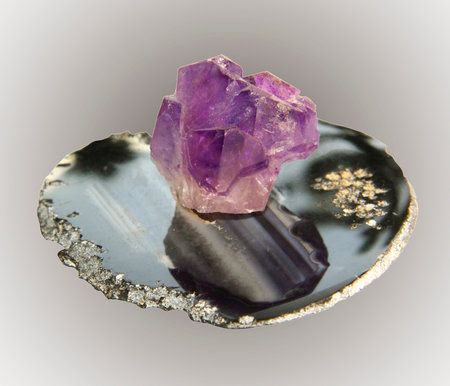 Sample amethyst crystal stone agate on base, a collection of minerals