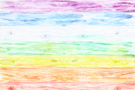 Rural wooden background colored like a rainbow with space for your message or text, watercolor compositionの写真素材
