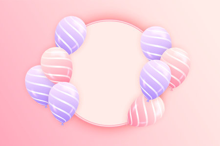 Happy birthday congratulations banner design with confetti, balloons and glossy glitter ribbonのイラスト素材