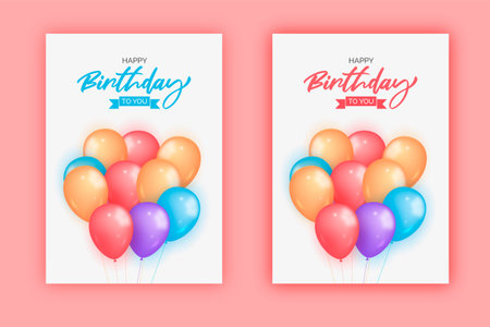 Happy birthday congratulations banner design with balloons and  holiday backgroundのイラスト素材