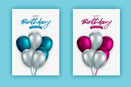 Happy birthday congratulations banner design with balloons and  holiday backgroundのイラスト素材