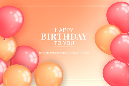 Happy birthday congratulations banner design with balloons and  holiday backgroundのイラスト素材