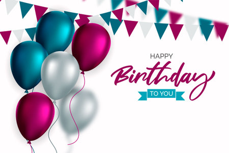 Happy birthday congratulations banner design with balloons and  holiday backgroundのイラスト素材