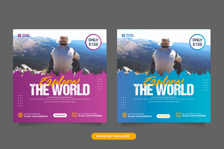 Travel sale social media post template .Holiday and tour advertisement banner design. Web banner, flyer or poster for travelling agency offer promotion.のイラスト素材