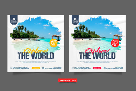 Travel sale social media post template .Holiday and tour advertisement banner design. Web banner, flyer or poster for travelling agency offer promotion.のイラスト素材