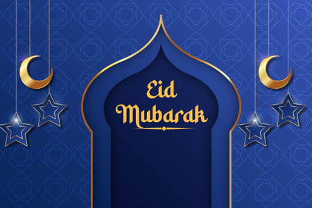 Vector eid al adha mubarak banner design with decorative moonのイラスト素材