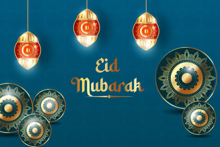 Vector eid al adha mubarak banner design with decorative moonのイラスト素材