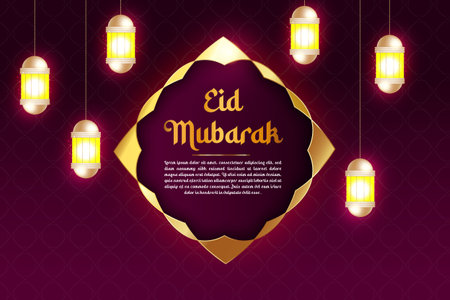 Vector eid mubarak islamic design greeting card golden crescent and lanternのイラスト素材