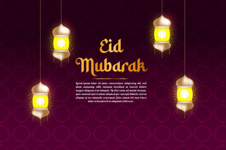 Vector eid mubarak islamic design greeting card golden crescent and lanternのイラスト素材