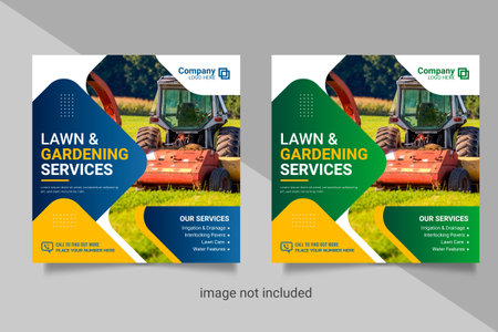 Vector lawn and gardening services social media post or web banner templateのイラスト素材