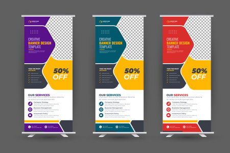 Roll up banner design template, vertical, abstract background, pull up design, modern x-bannerのイラスト素材