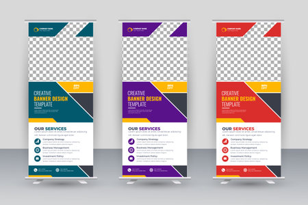 Roll up banner design template, vertical, abstract background, pull up design, modern x-bannerのイラスト素材
