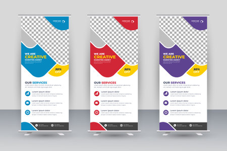 Roll up banner design template, vertical, abstract background, pull up design, modern x-bannerのイラスト素材