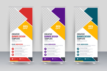 Roll up banner design template, vertical, abstract background, pull up design, modern x-bannerのイラスト素材