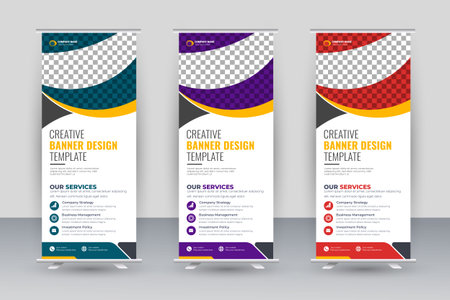 Roll up banner design template, vertical, abstract background, pull up design, modern x-bannerのイラスト素材