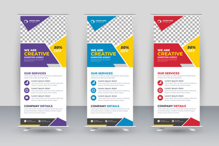 Roll up banner design template, vertical, abstract background, pull up design, modern x-bannerのイラスト素材