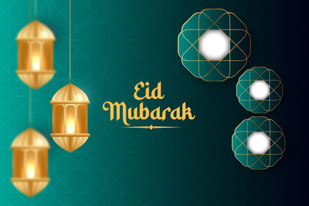vector realistic eid mubarak background with candles and mosqueのイラスト素材