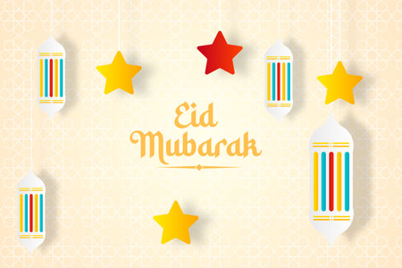 vector realistic eid mubarak background with candles and mosqueのイラスト素材