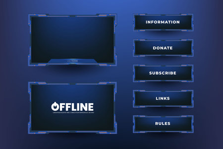 <p>live stream&nbsp;gameing&nbsp;panel,Dark theme gaming video template with game screen, live chat and webcam frames. Panels buttons and donation bar vector set</p>のイラスト素材