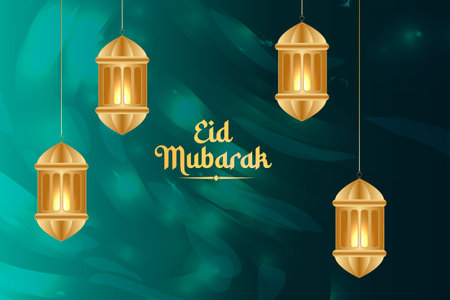 vector realistic eid mubarak background with candles and mosqueのイラスト素材