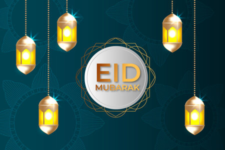 vector realistic eid mubarak background with candles and mosqueのイラスト素材