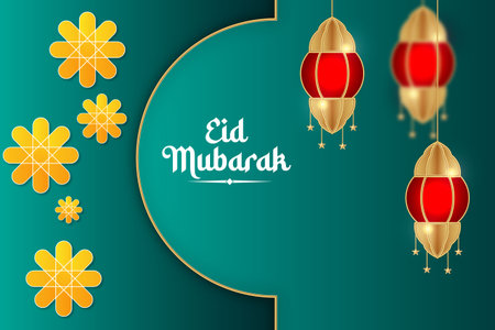 vector realistic eid mubarak background with candles and mosqueのイラスト素材
