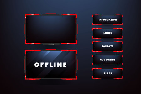 <p>live stream&nbsp;gameing&nbsp;panel,Dark theme gaming video template with game screen, live chat and webcam frames. Panels buttons and donation bar vector set</p>のイラスト素材