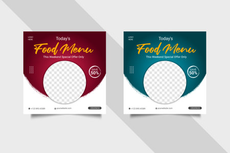 Vector social media food template, restaurant social media post templateのイラスト素材