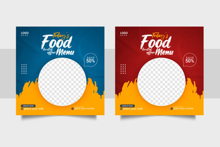 Vector social media food template, restaurant social media post templateのイラスト素材