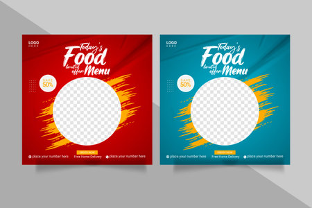Vector social media food template, restaurant social media post templateのイラスト素材