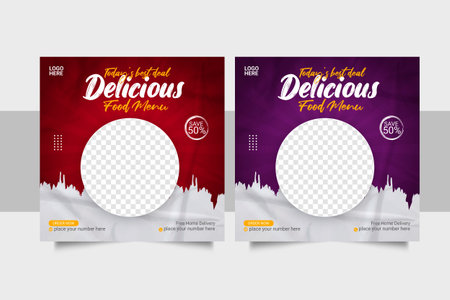 Vector social media food template, restaurant social media post templateの写真素材