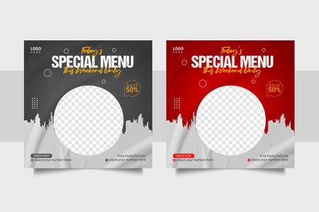 Vector social media food template, restaurant social media post templateのイラスト素材