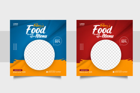 Vector social media food template, restaurant social media post templateのイラスト素材