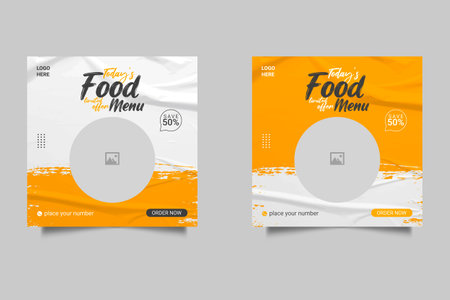 Vector social media food template, restaurant social media post templateのイラスト素材