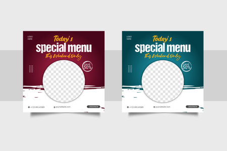 Vector social media food template, restaurant social media post templateのイラスト素材