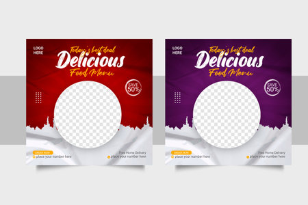 Vector social media food template, restaurant social media post templateの写真素材