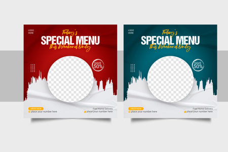 Vector social media food template, restaurant social media post templateの写真素材