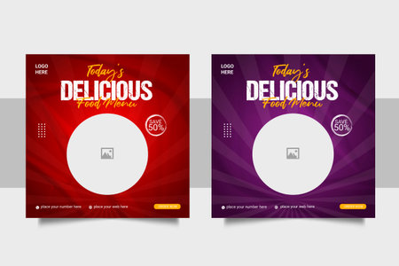 Vector social media food template, restaurant social media post templateのイラスト素材