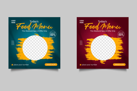 Vector social media food template, restaurant social media post templateのイラスト素材
