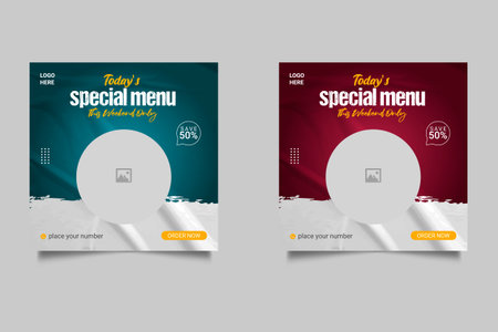 Vector social media food template, restaurant social media post templateのイラスト素材
