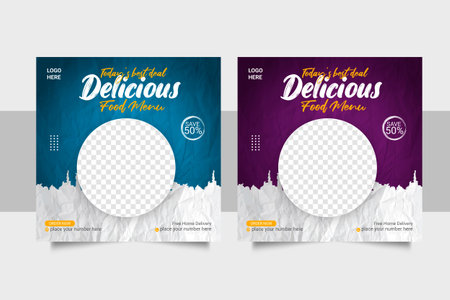 Vector social media food template, restaurant social media post templateの写真素材