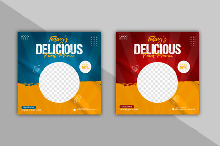 Vector social media food template, restaurant social media post templateのイラスト素材