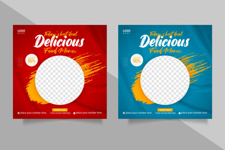 Vector social media food template, restaurant social media post templateのイラスト素材
