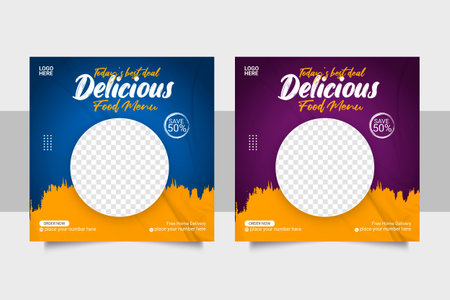 Vector social media food template, restaurant social media post templateの写真素材