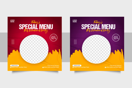 Vector social media food template, restaurant social media post templateの写真素材