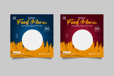 Vector social media food template, restaurant social media post templateの写真素材