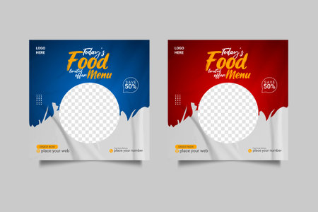 Vector social media food template, restaurant social media post templateのイラスト素材