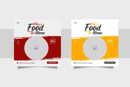 Vector social media food template, restaurant social media post templateのイラスト素材