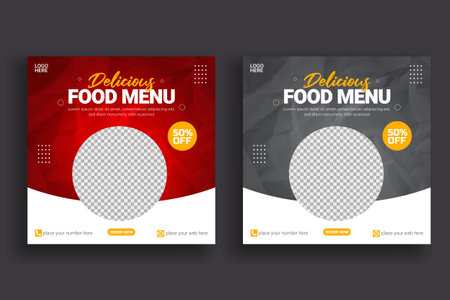 Vector social media food template, restaurant social media post templateのイラスト素材