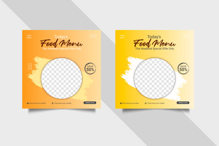 Vector social media food template, restaurant social media post templateのイラスト素材
